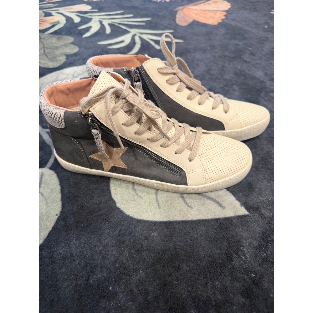 Mimi Womens Star High Top Sneakers Cream Grey Snakeskin Glitter Size 9